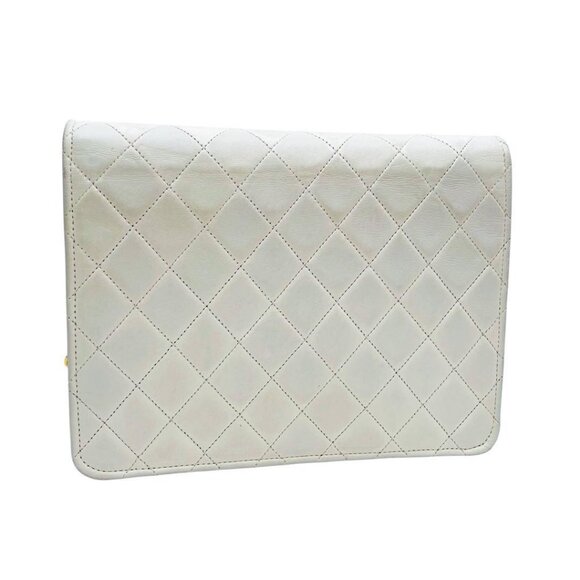 Authentic CHANEL Classic Single Flap Bag Quilted Matelasse Lambskin White Purse - Picture 6 of 15